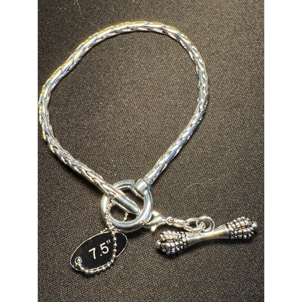 Da Vinci Silver Tone Toggle Clasp Braided Chain Bracelet 7.5in
